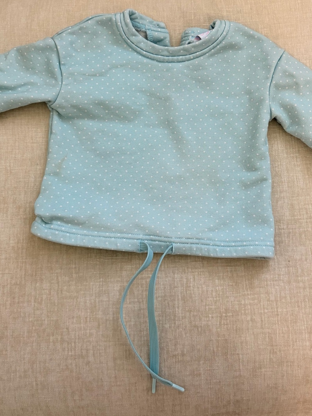 Stitchy Fish girls 18m Light Blue Dot Drawstring Sweater top- Read Description